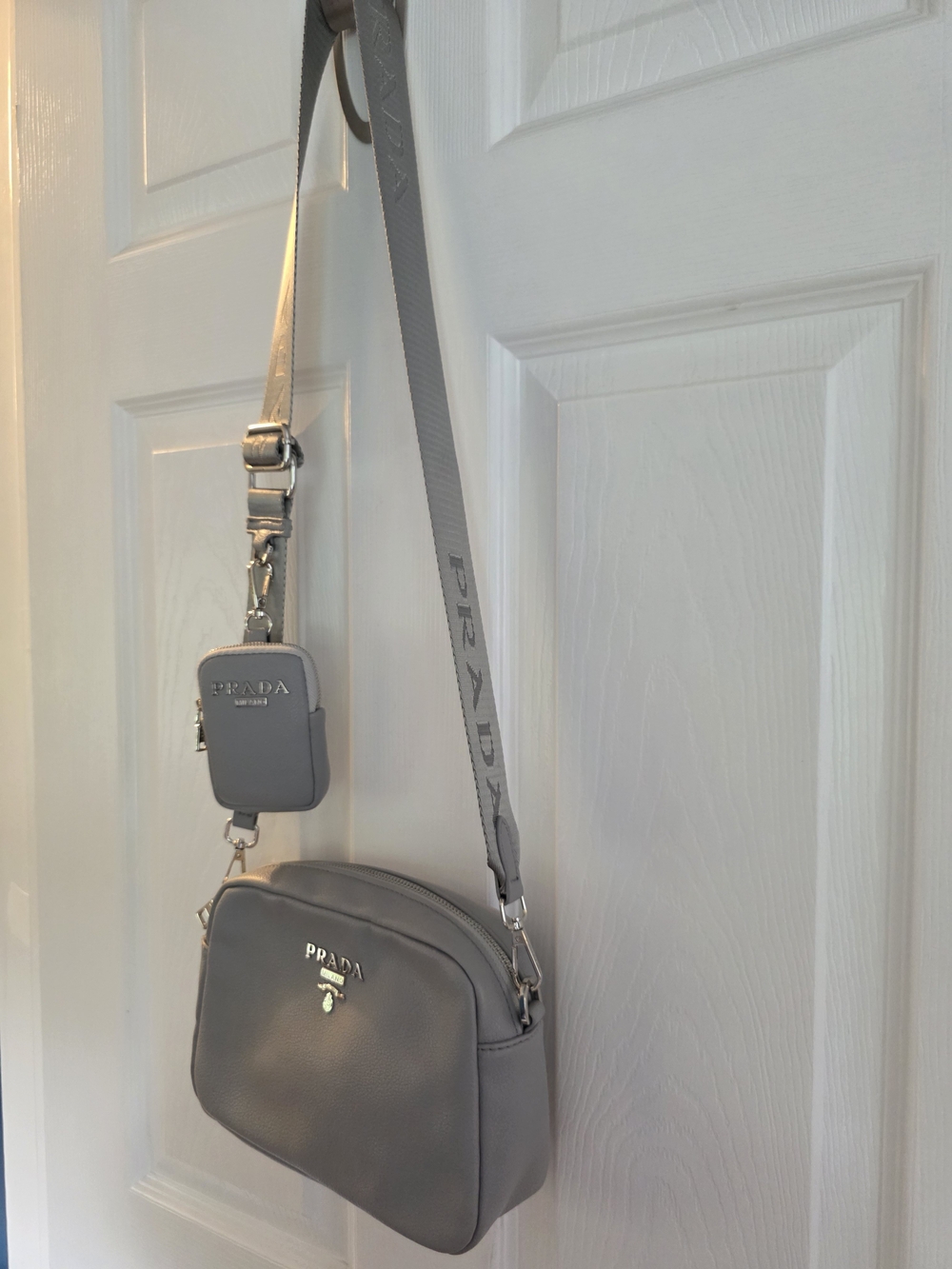 Prada Grey Leather Crossbody Bag with Removable Strap Pouch